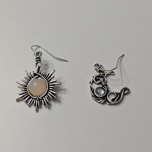 Mauv Studio Sun & Moon Celestial Silver Asymmetrical Earrings